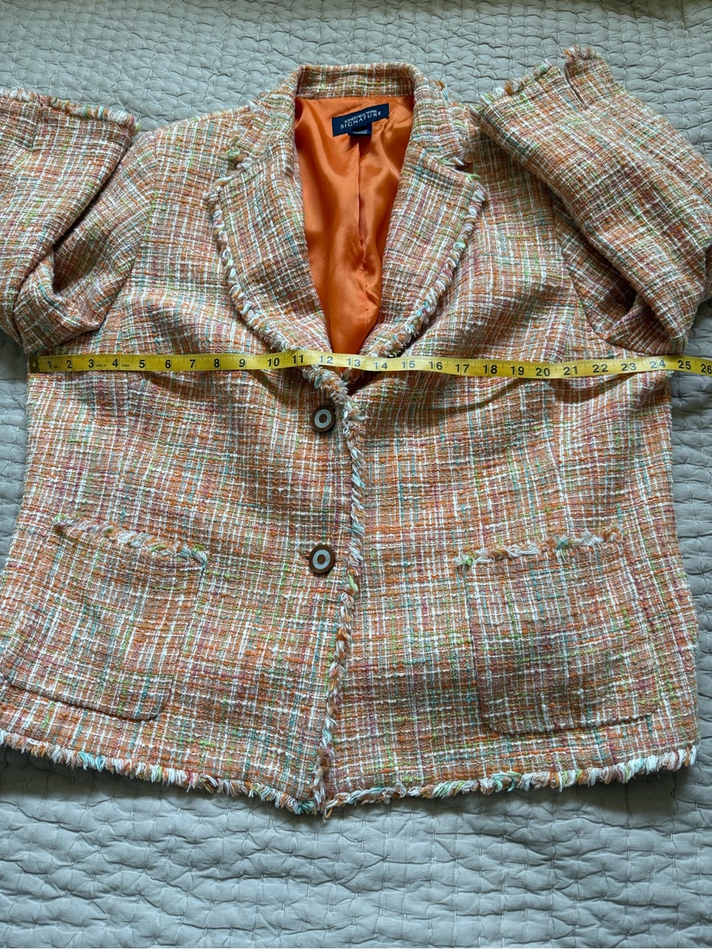 Jones New York Signature Orange Tweed Lined Blazer W/ Front Pockets Size 20W - Picture 9 of 13